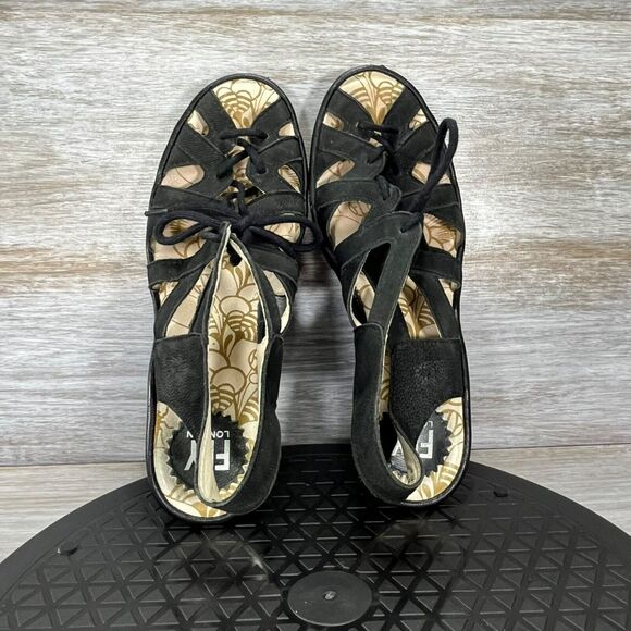 Fly London Women’s Black Leather Gladiator Wedges Sandals Size EU 38 US 7 - Picture 7 of 10